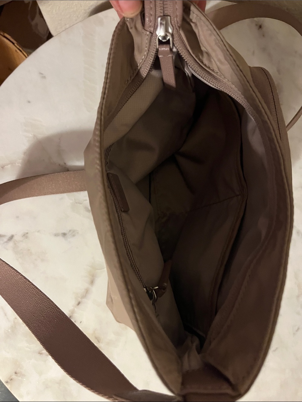 Tumi Mauve/Taupe Nylon Crossbody Shoulder Bag with Silver Hardware - Picture 5 of 6